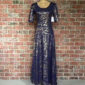 LuLaRoe Ana Maxi Dress Elegant Blue With Metallic Gold XS & SM Available NWT!